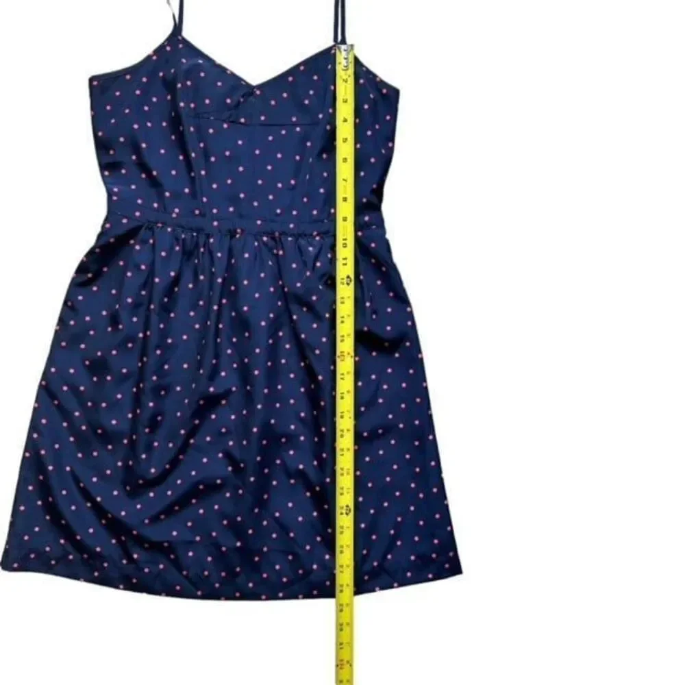 J.Crew Polka Dot Midi Dress Blue Pink‎ Size 8 Sweetheart Spaghetti